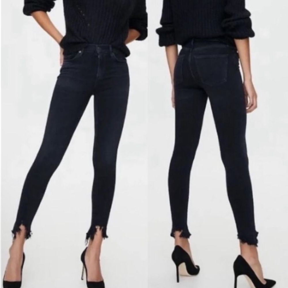 Agolde Sophie Ankle Skinny Jeans Chewed Hems In Shout Black Sz 25
